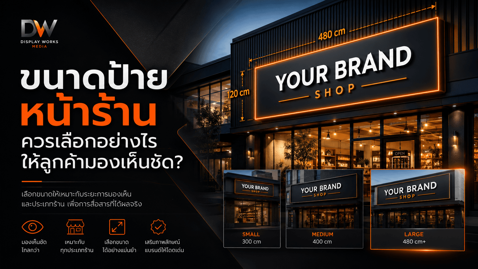 วิธีเลือกขนาดป้ายหน้าร้านให้มองเห็นชัดเจน สำหรับร้านอาหาร คาเฟ่ และคลินิก